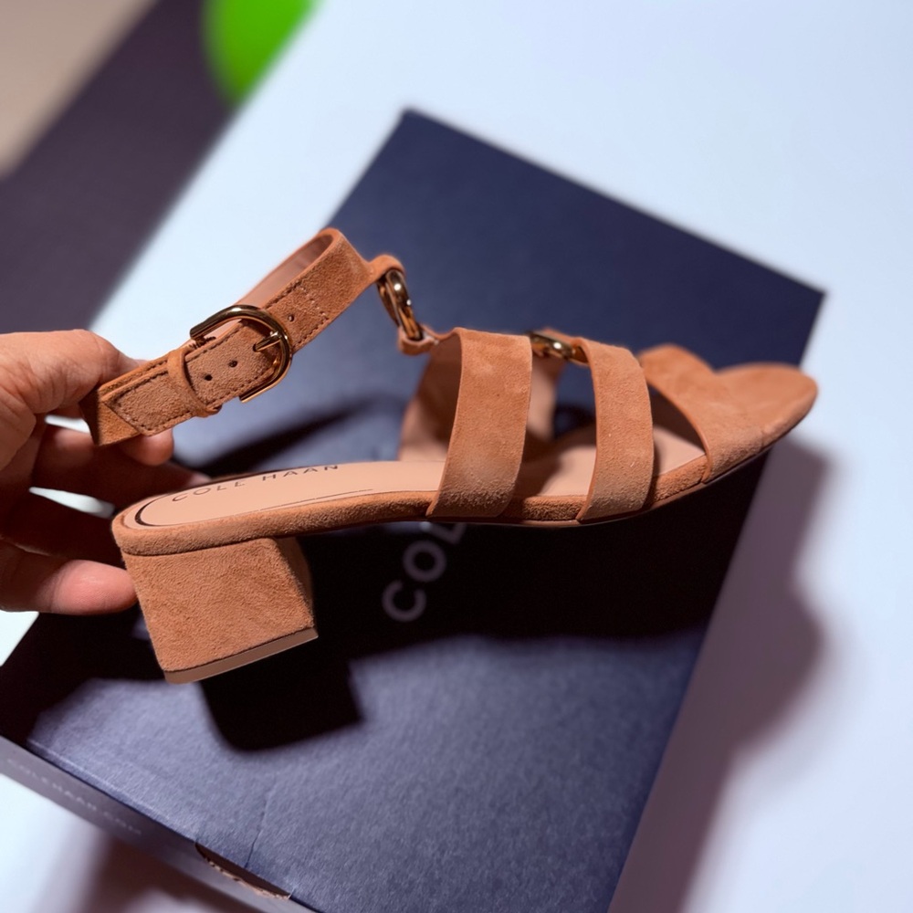 Cole Haan Suede Block Heel Sandals in Tan